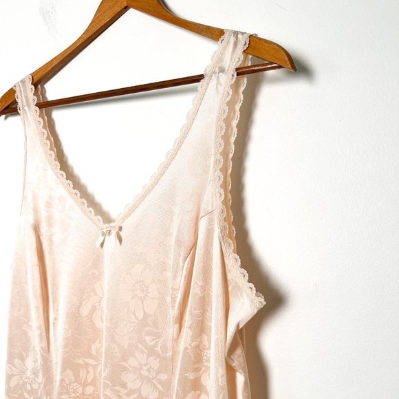 Vintage Pastel Pink Floral Satin Slip Midi Dress - Picture 2 of 10